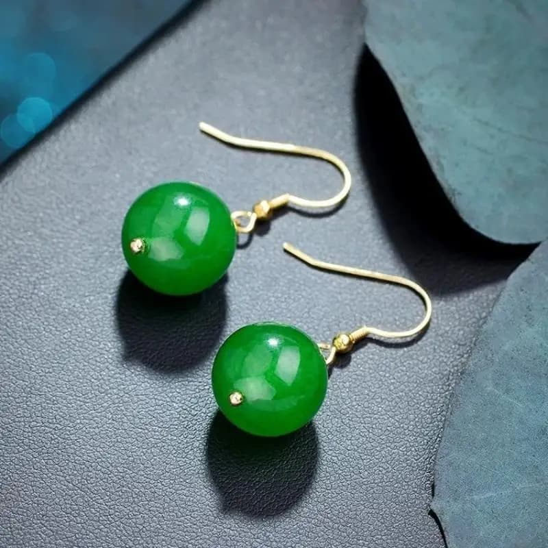 /Vly/Chalcedony Dangle Earrings With Gold Plated Hooks Glossy Round Beads Perfect For Daily Wear Weddings Parties Green