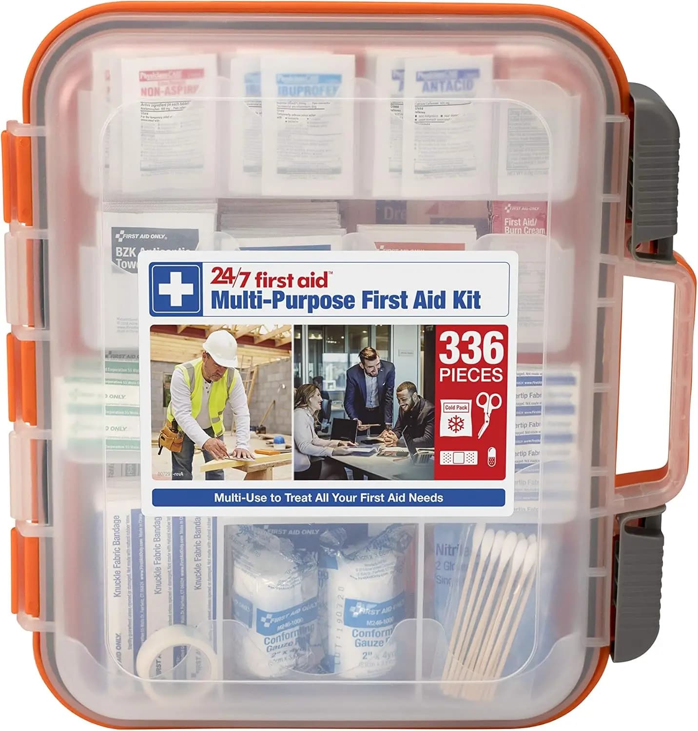 Kit di Pronto Soccorso Conforme OSHA 24/7 per Aziende, Casa, Auto - 336 Pezzi in Valigetta di Plastica con Chiusure Facili