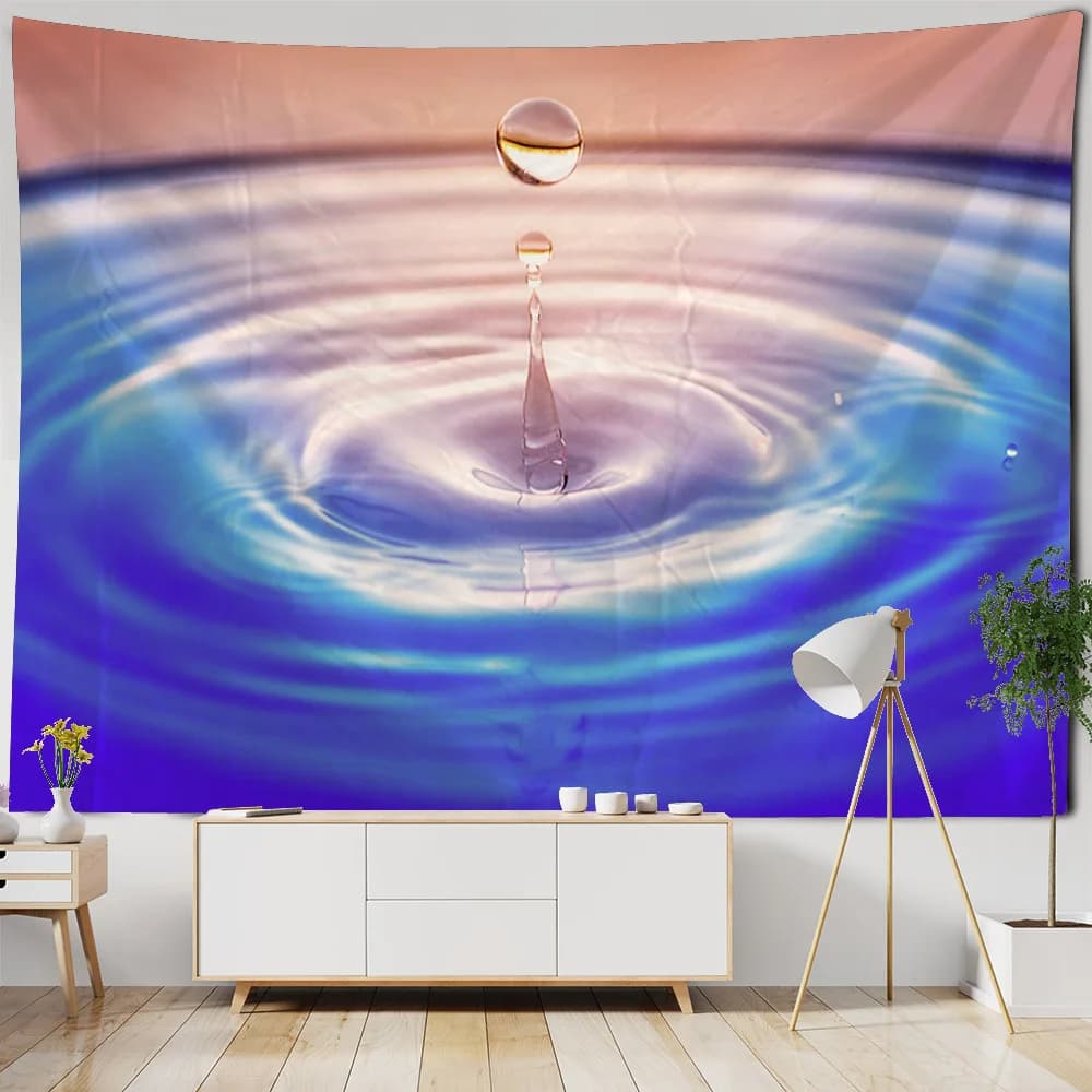 Corrugated tapestry with water drops hanging on the wall, aesthetic fabric for home decoration, yoga mat, bed linen, beach towel