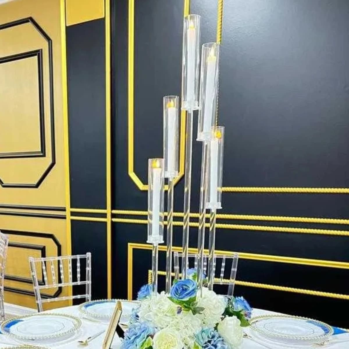 10 pz) nastro oro/bianco nero) 5 braccia acrilico trasparente candelabri candelieri portacandele acrilico cilindro vaso decorazione della tavola