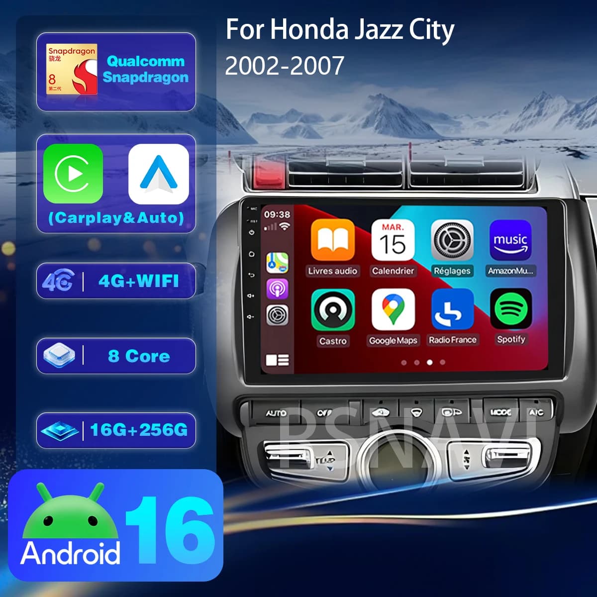 RSNAVI Android 16 For Honda Jazz City 2002 - 2007 Carplay Auto Car Radio with Wireless CarPlay Player RHD GPS Navigation WiFi+4G
