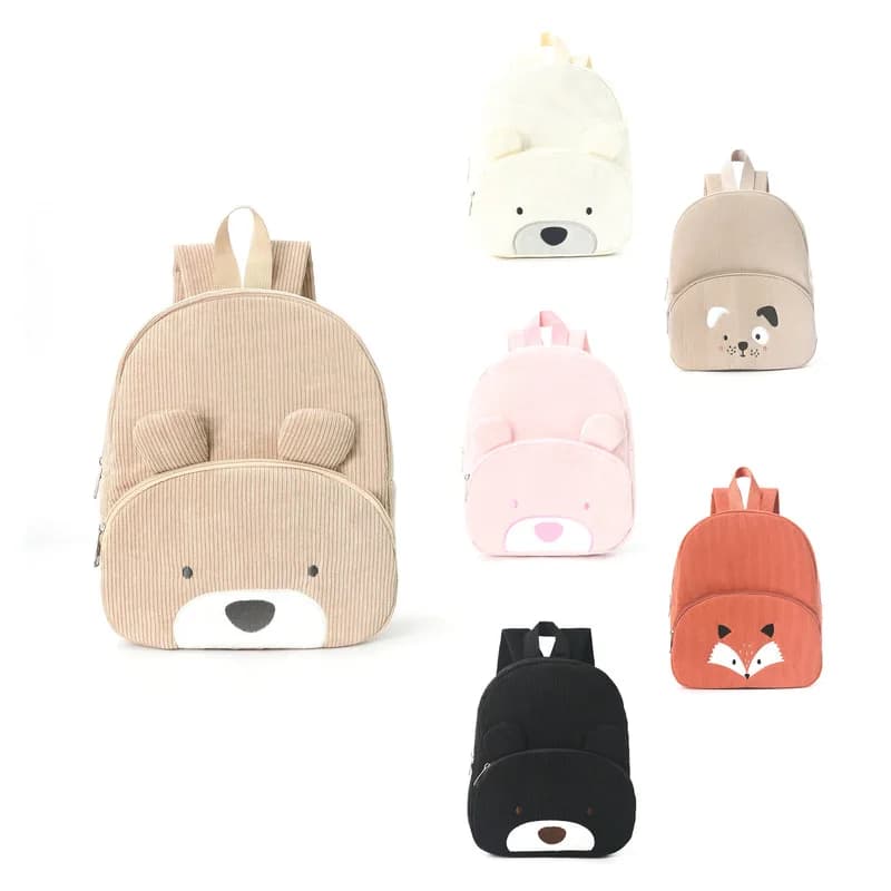 Cute Bear Corduroy Backpack for Elementary School Students, Fashionable Casual Backpack, Cartoon Plush Bag