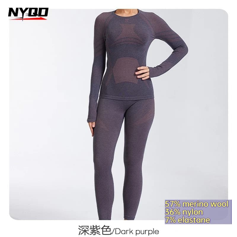 Women's Wool Base Layer Set Quick-Dry Thermal Ski Underwear Hiking Outdoors