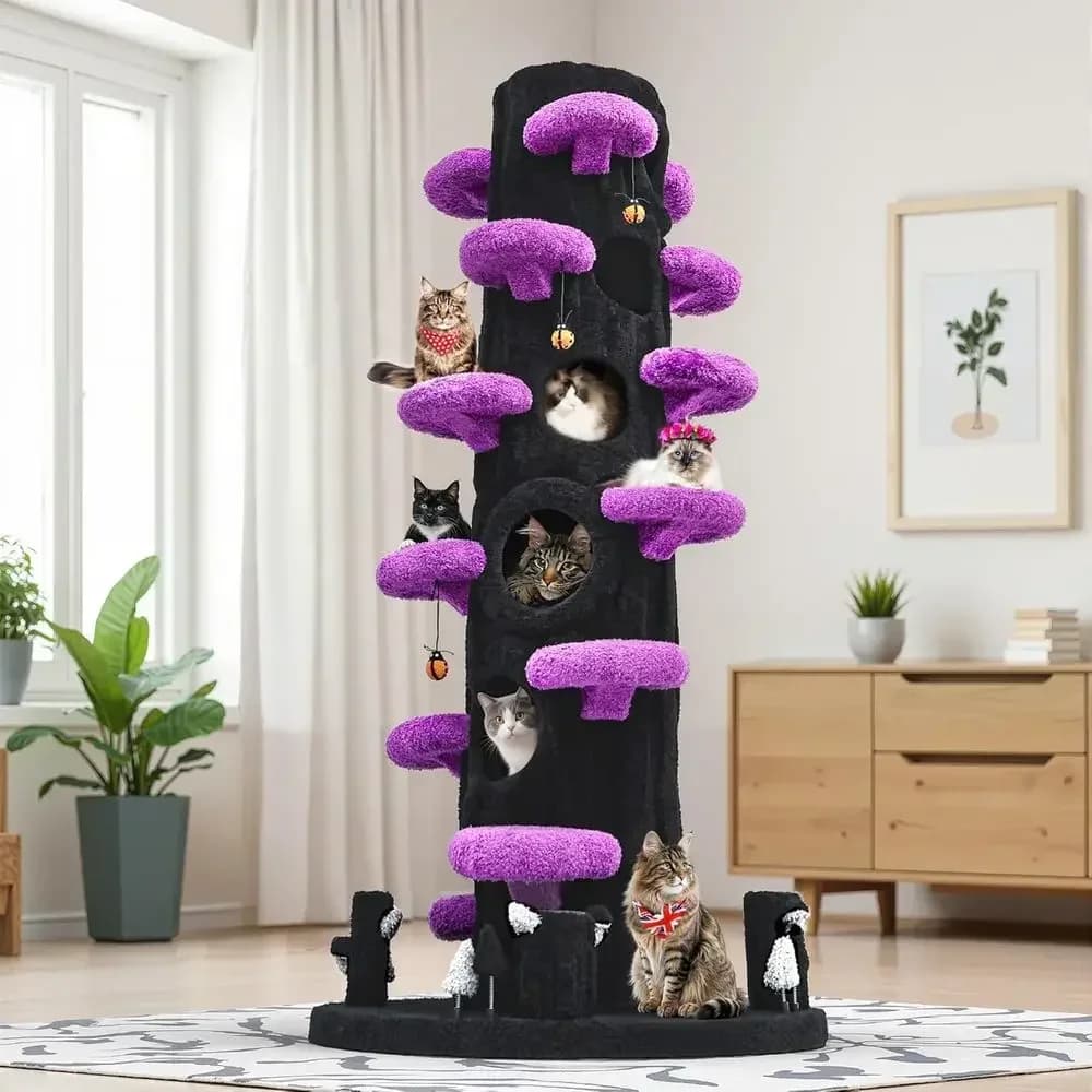 Luxury Multi-Level Cat Tree with Scratching Post and Plush Toys for Indoor Cats, Suitable for Multi-Cat Families