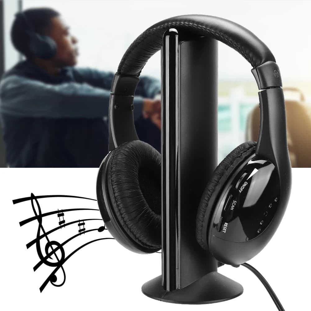 Cuffie wireless FM 5 in 1 Cuffie con microfono incorporato con supporto di ricarica Auricolari wireless Cuffie wireless