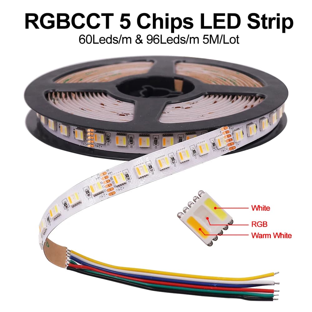 Striscia LED RGB CCT DC 12V 24V 5 colori In 1 Chip SMD 5050 60 96 Leds/M nastro flessibile corda luce