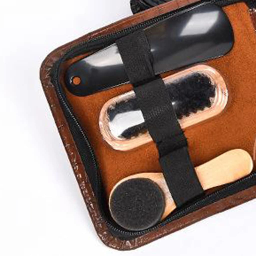 Set di 8 spazzole per lucidatura e pulizia scarpe nere e neutre in custodia da viaggio