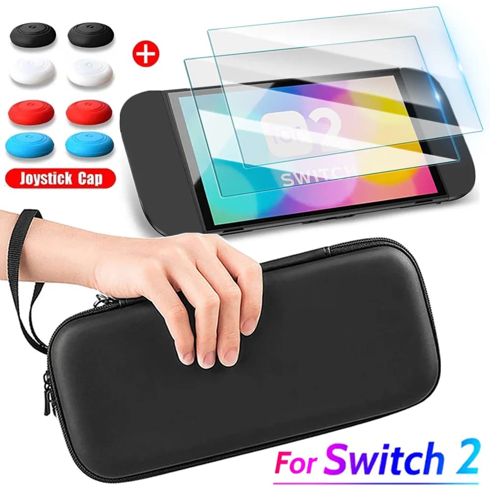 Custodia e protezione per schermo in vetro per Nintend Switch 2 Custodia portatile con guscio a mano Borsa da gioco da viaggio in EVA Vetro temperato con cappuccio per joystick