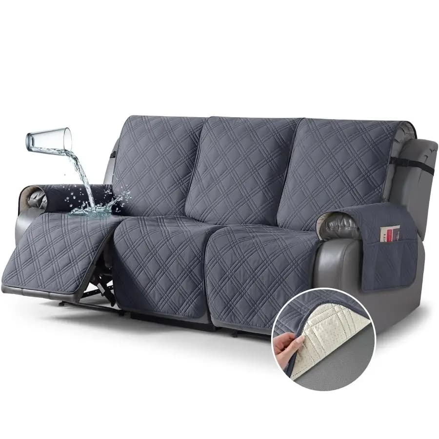 Waterproof Cover for 3 Posts Reclining Sofa, Anti-slip, in 3 Pieces with Straps, Washable