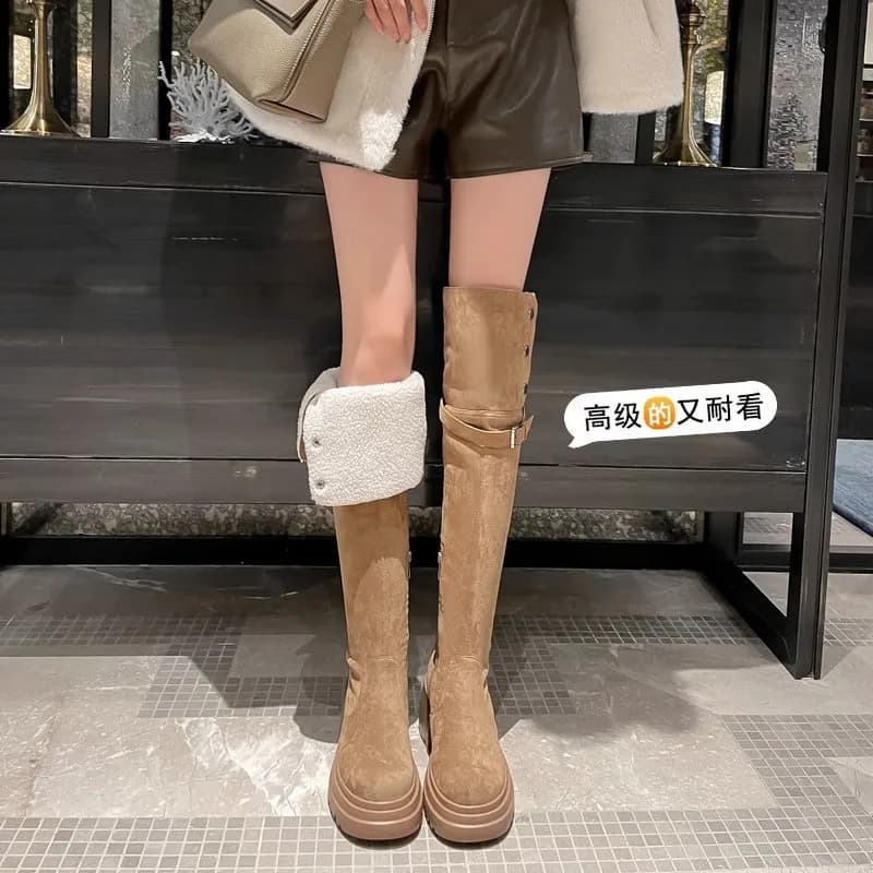 Knee over boots 2025 retro western boots women's autumn and winter velvet high boots snow boots knight boots
