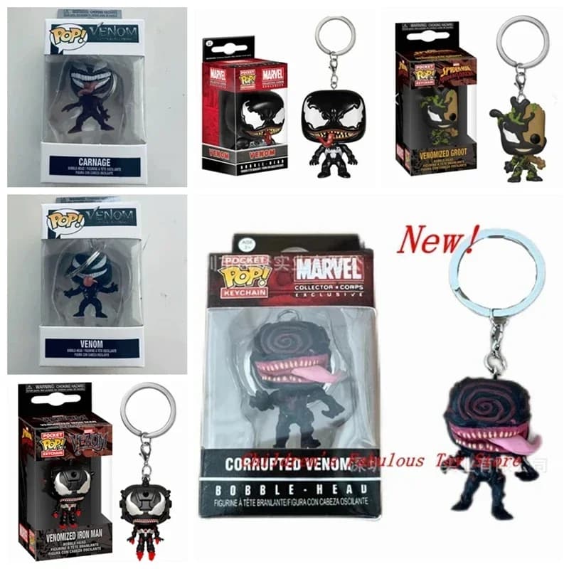 FUNKO con scatola portachiavi tascabile giocattoli Carnage Groot Venom velenizzato Iron Man Action Figure Collection giocattoli di modello per il regalo di compleanno