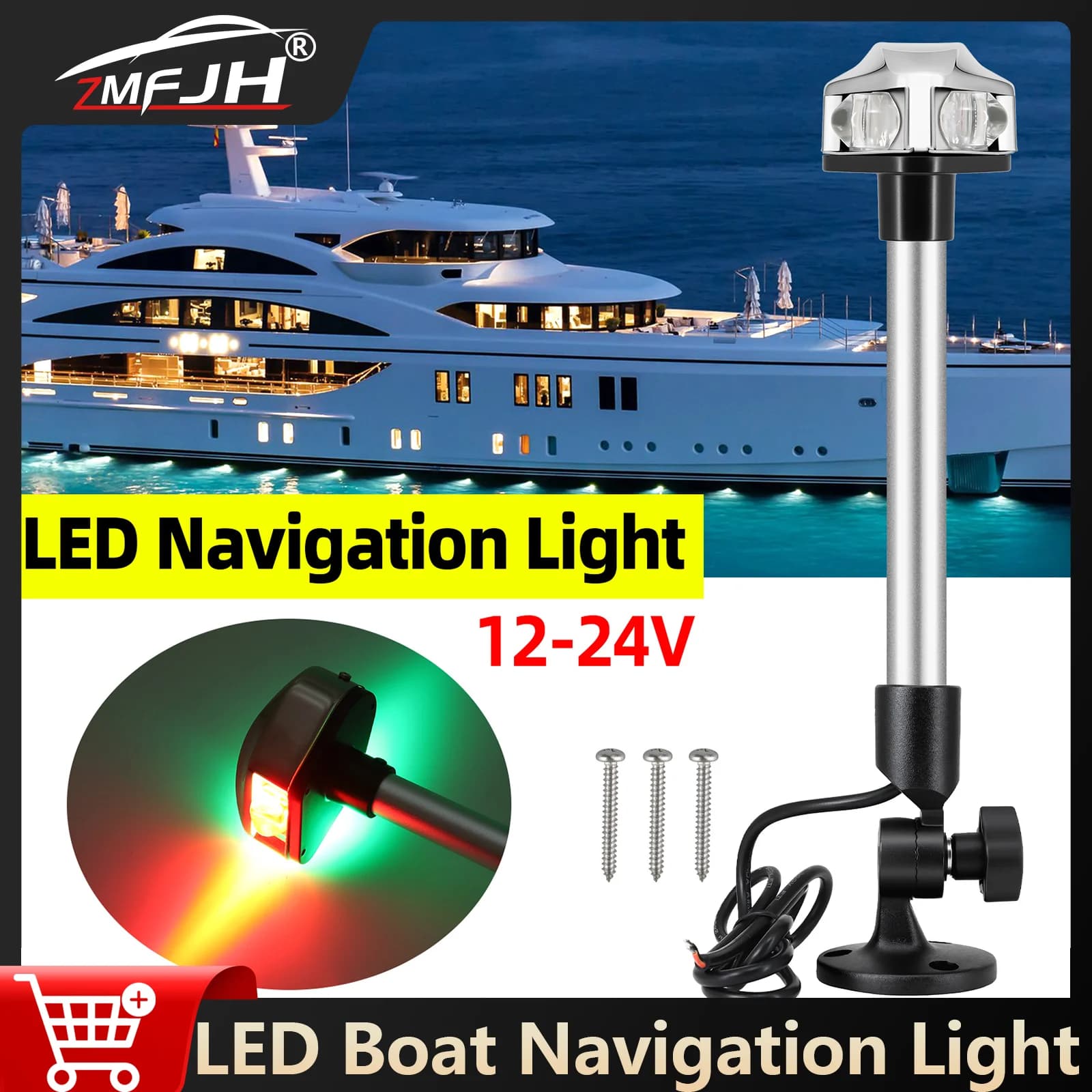 Luce di Navigazione LED per Imbarcazioni, Luce di Ancoraggio, Lampada di Segnalazione per Vela, Luce LED Verde e Rossa, Accessori per Barche 12V 24V