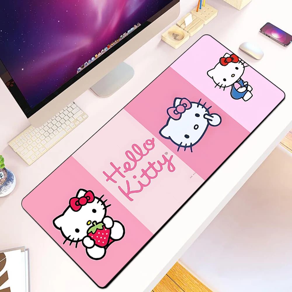 Simpatico anime rosa Hello Kitty Mousepad Stampa HD Giocatori di computer Bordo di bloccaggio Tappetino per mouse antiscivolo XXL90x40cm Tastiera PC Tappetino da scrivania