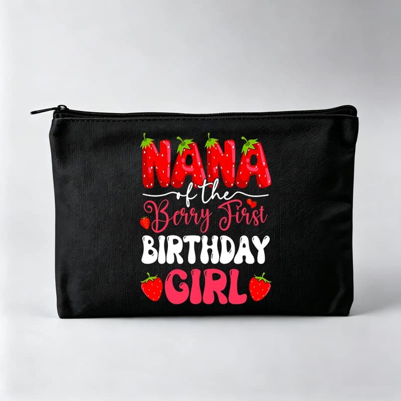 Strawberry Letter Print Makeup Bag, Typography Design Cosmetic Pouch for Daily Use