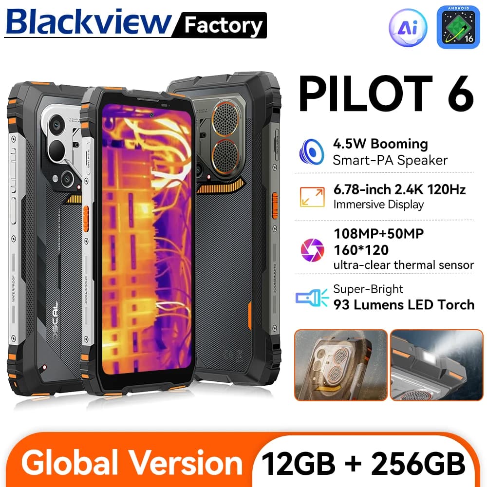 Smartphone Blackview OSCAL PILOT 6 Thermal Rugged del 2026 con Android 16, display da 6,67" 2.4K a 120Hz, 12GB+256GB, batteria da 10000Ahm e NFC.