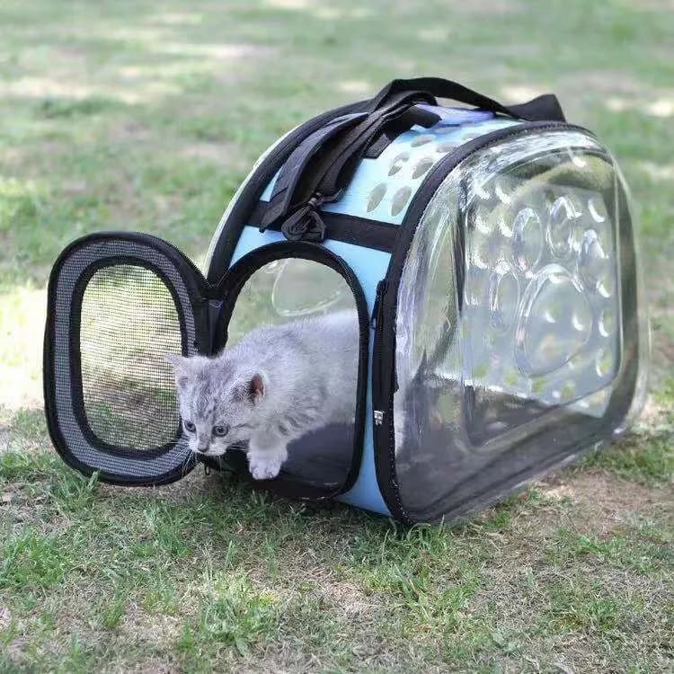 Zaino Trasparente per Cani e Gatti, Borsa a Tracolla Portatile e Pieghevole con Quattro Lati Traspiranti per Animali Domestici
