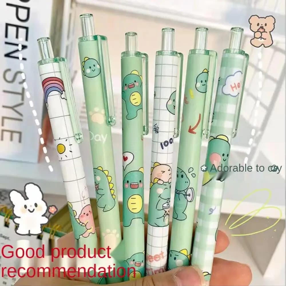 Penna Gel Nera da 0,5 mm con Simpatico Dinosauro Cartoon, Design Retrattile a Pressione con Punta a Proiettile, per Studenti, Esami, Studio e Scrittura in Ufficio