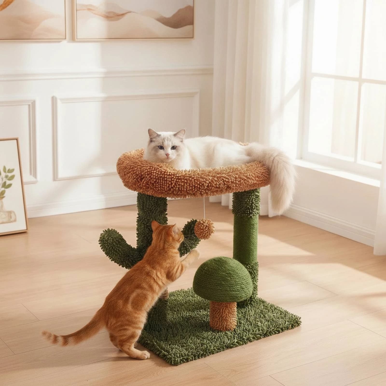 Cactus Cat Tree Multifunctional Cat Scratching Post with Bed Activity Activity Center Scratch-Resistant Pet Furniture