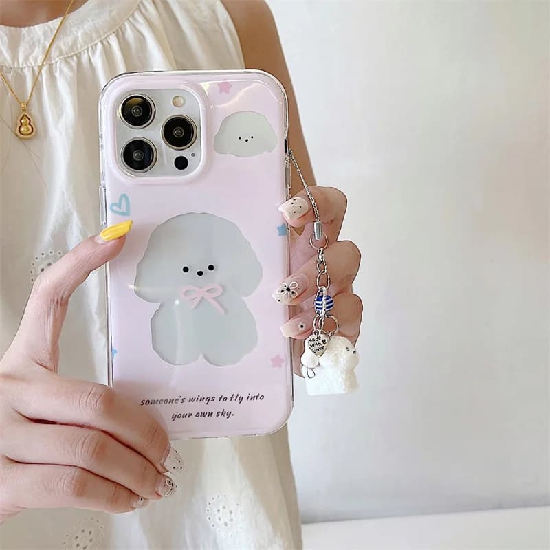 IPhone Case | Background Makeup Dog | White Dog Pendant | Girlfriend Gift | for iPhone 11 12 13 14 15 16 17 Pro Max
