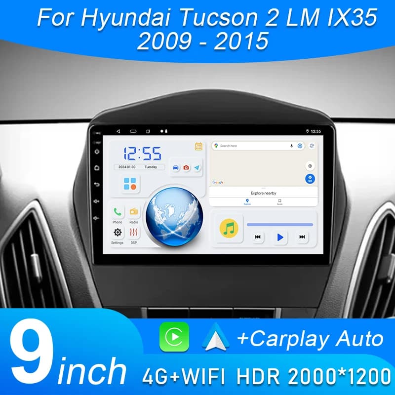 Android 15 WIFI 4G Carplay DSP Car Radio For Hyundai Tucson 2 LM IX35 2009 2010 2011 2012 2013 2014 2015 Multimedia Player GPS
