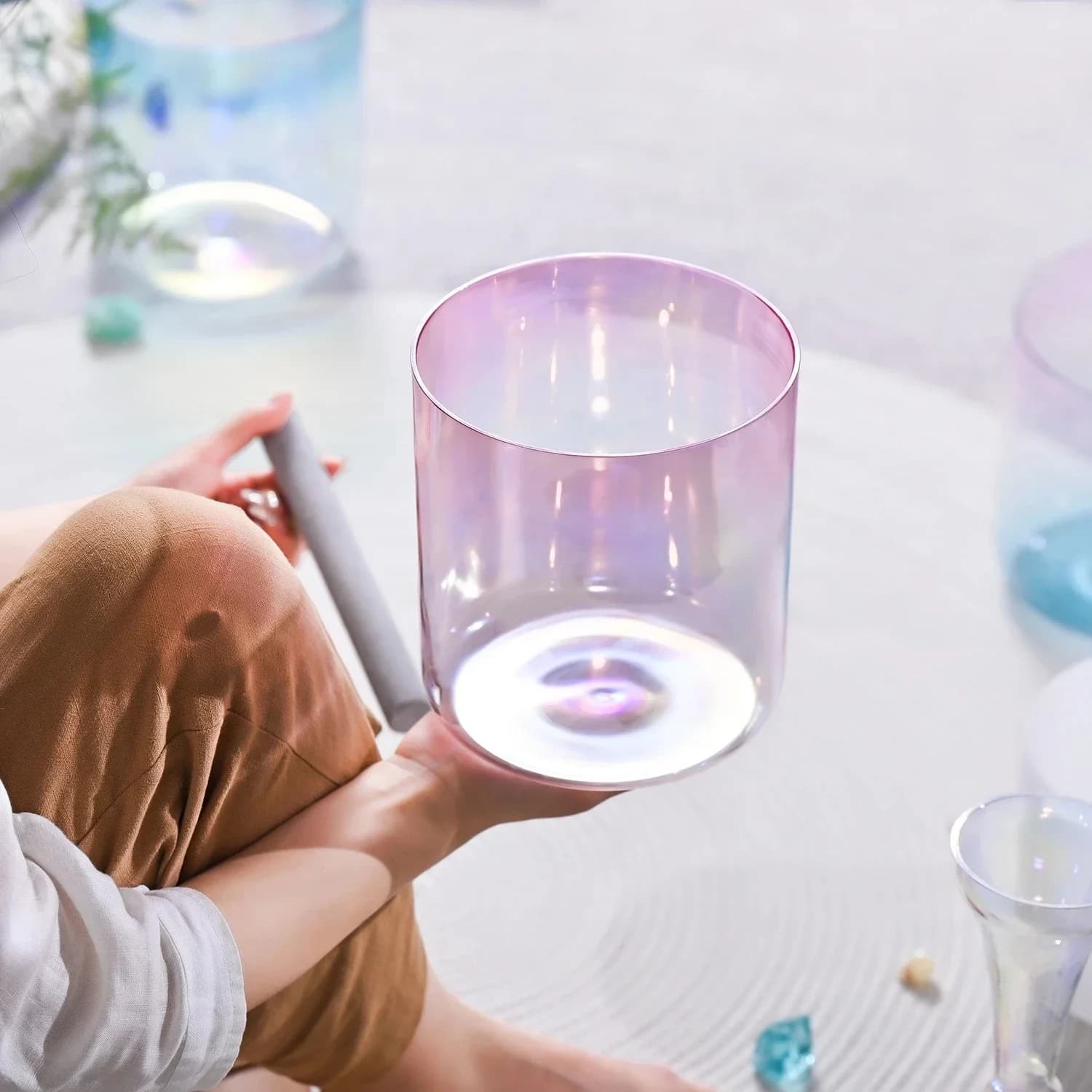 7 Inch Pink Aura Cosmic Alchemy Crystal Singing Bowl With Mallet Sound Healing Meditation Chakra Therapy Instrument