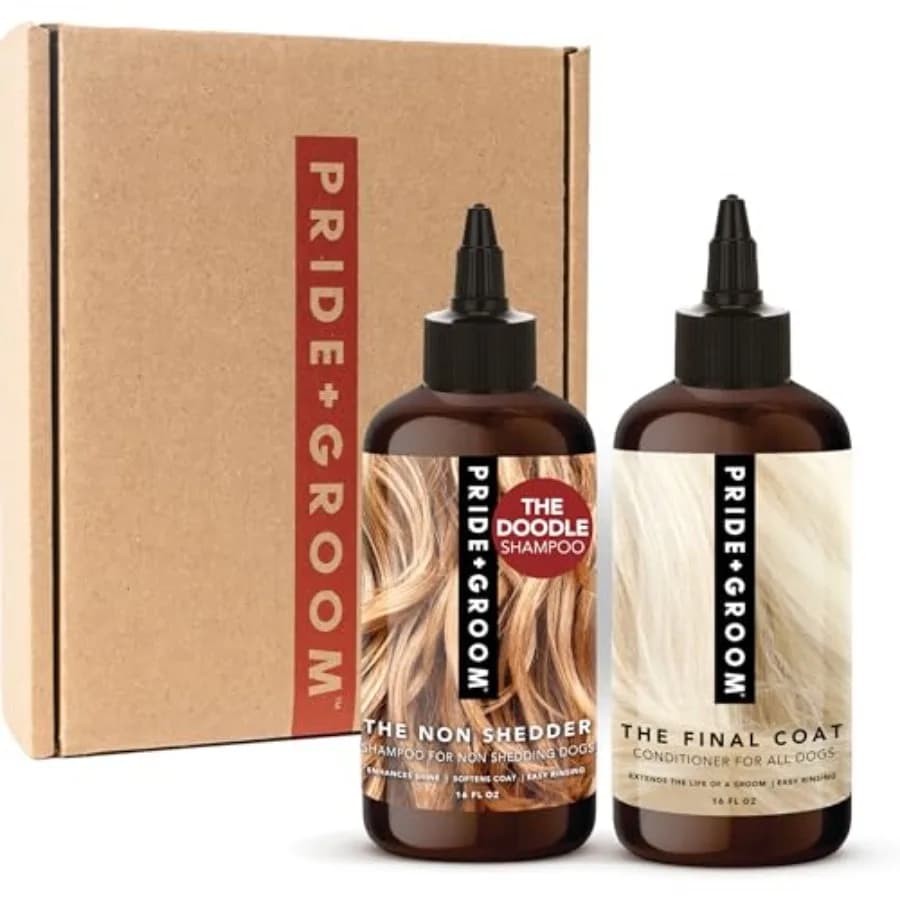 Set di shampoo e balsamo per cani con una miscela naturale di oli essenziali e ingredienti per curare e nutrire a lunga durata.