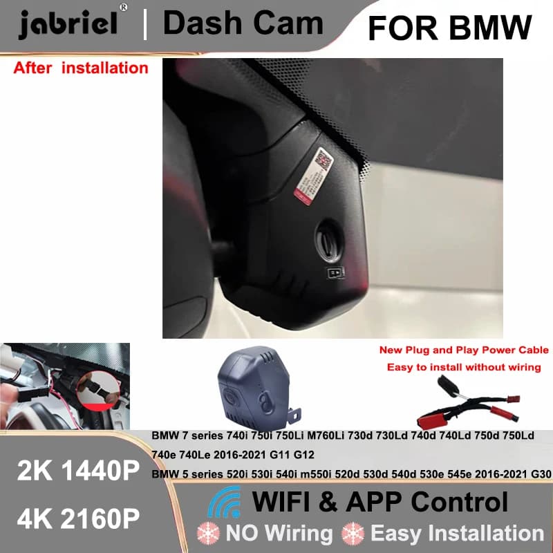 Videoregistratore Dash Cam 2K 4K per BMW Serie 5 520i 530i 540i m550i 520d 530d 2016-2021, per BMW Serie 7 G11 G12 6 GT G32 M5 F90