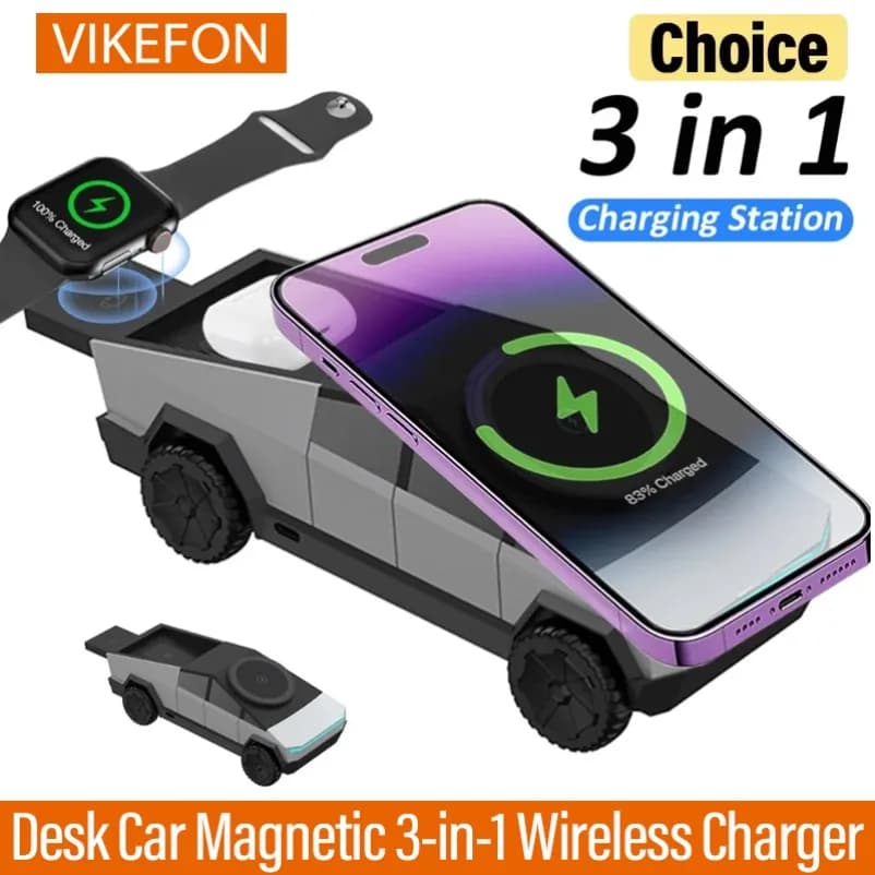 VIKEFON Magnetic 3 in 1 Wireless Charger Support for Magsafe iPhone 16-12 Apple Watch 10 ~ 2 SE AirPods Pro Quick Charging