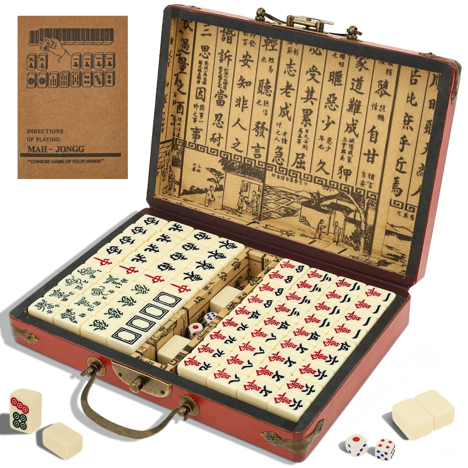 Mini set cinese Majong Set da gioco Mahjong da viaggio con 146 piastrelle Gioco tradizionale cinese per riunioni di famiglia di feste in viaggio