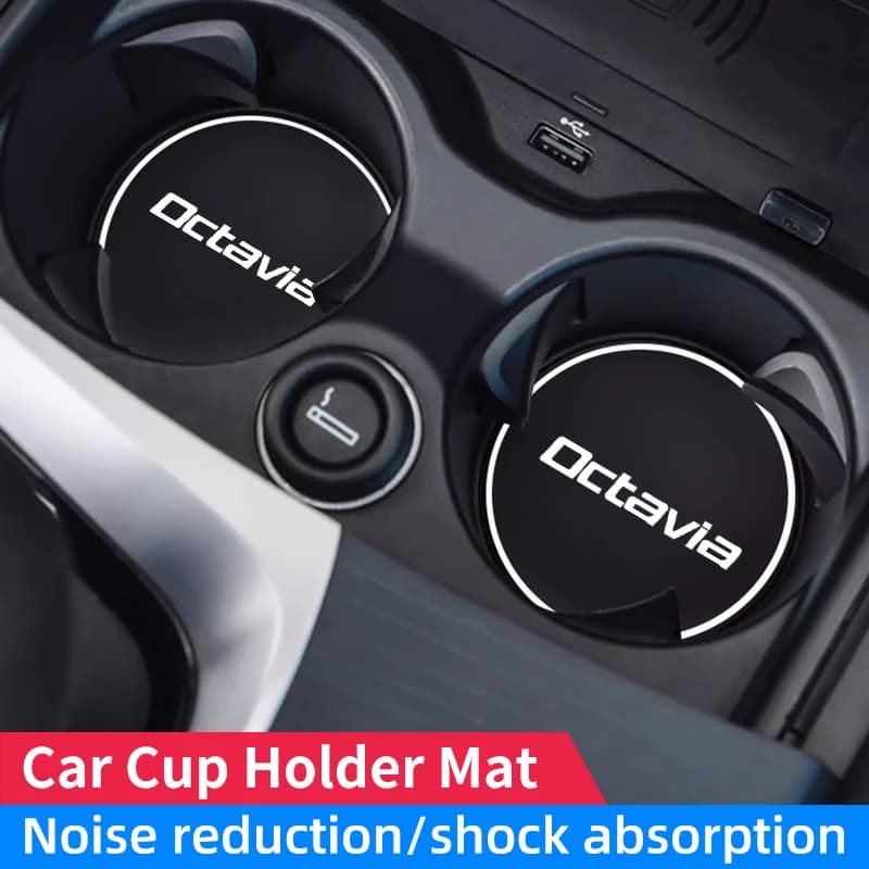 2 tappetini per portabicchieri auto per Skoda Octavia 2 3 MK1 MK3, tappetini rotondi per scanalature delle portiere, silenziosi e antiscivolo, accessori per interni auto