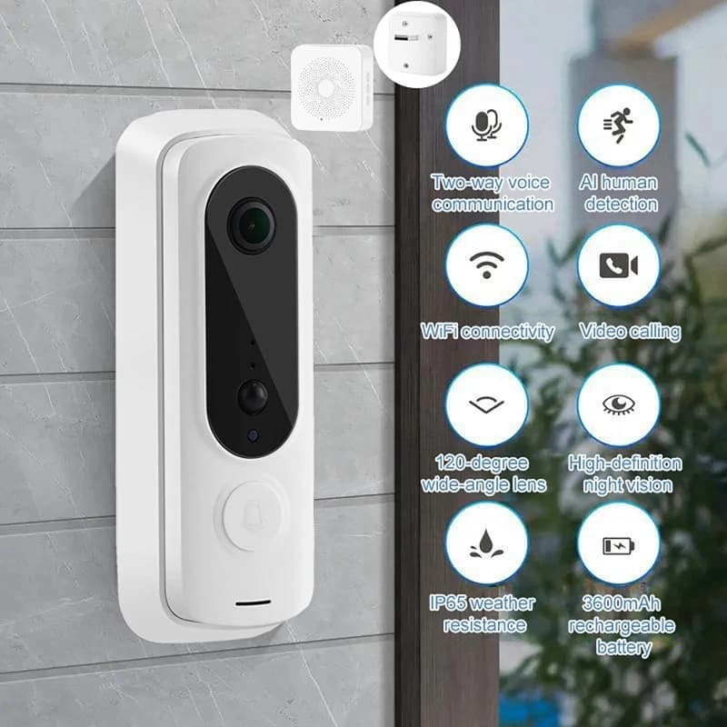 Videocitofono H6 2.4G WIFI con telecamera di sicurezza, archiviazione cloud, visione notturna a colori HD, interfono bidirezionale