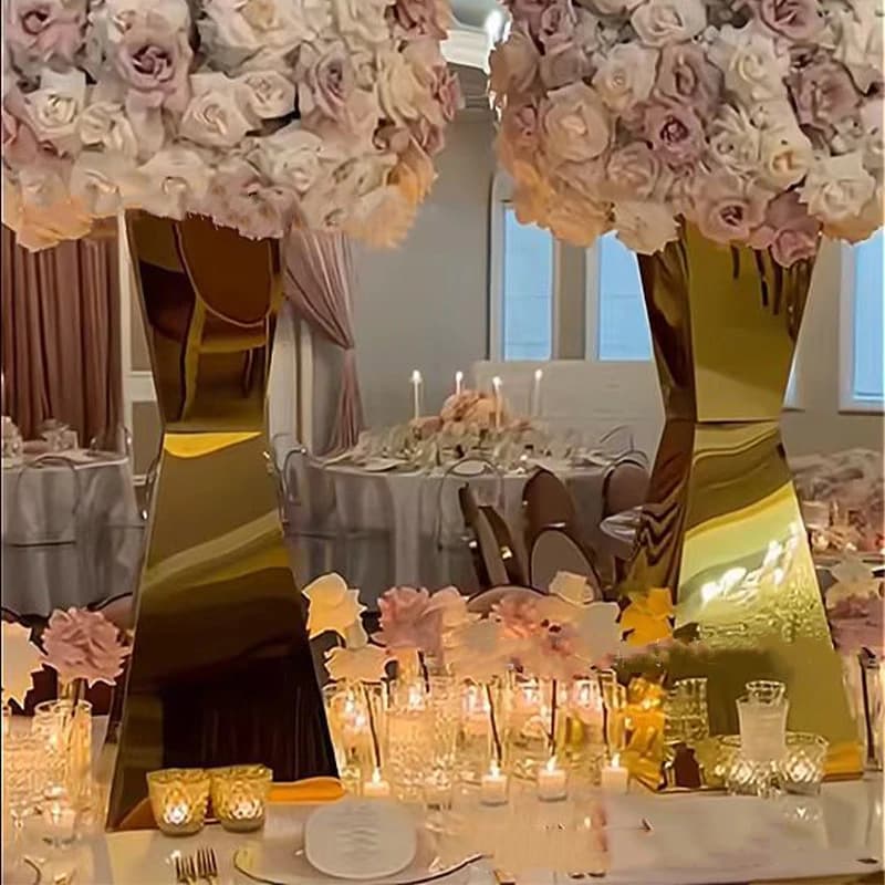 2 PCS Flowers Vases Wedding Table Centerpieces Stainless Steel Event Road Lead Party Pillar Marriage Flower Rack Home Decoration