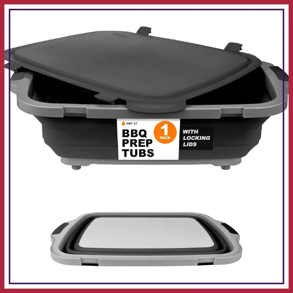 Vasca Pieghevole XL per Preparazione BBQ - Per Preparazione Pasti, Marinatura, Conservazione Alimenti - Include Tagliere e Coperchio con Chiusura