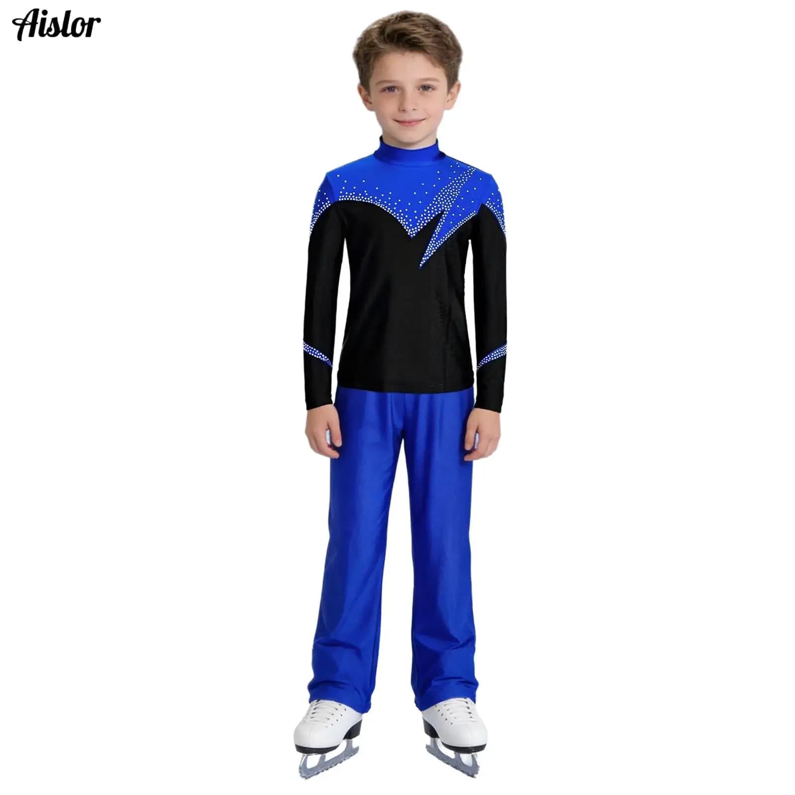 Completo da Pattinaggio Artistico e Danza per Ragazzi e Ragazze, Maglia a Maniche Lunghe con Zip e Leggings, Set per Danza e Ginnastica