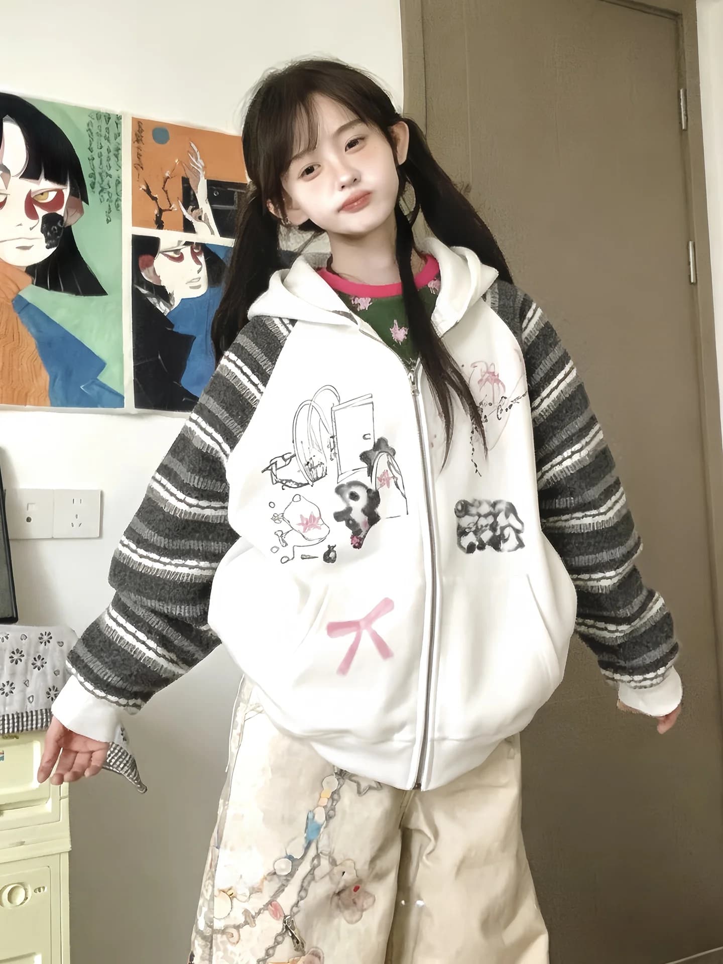Felpa con cappuccio da donna primaverile con cerniera, a blocchi di colore, a righe, casual, a maniche lunghe, cardigan con cappuccio