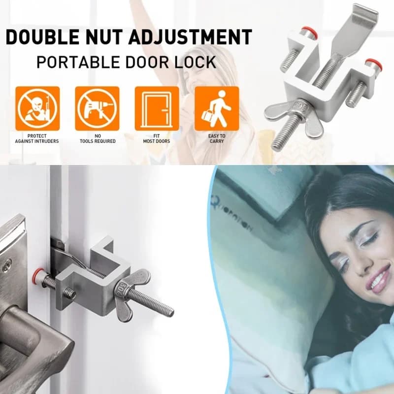 Serratura per porta portatile Serratura per hotel da viaggio Regolazione a doppio dado Serratura per porte privacy Fermaporta antifurto per fermaporta di sicurezza domestica
