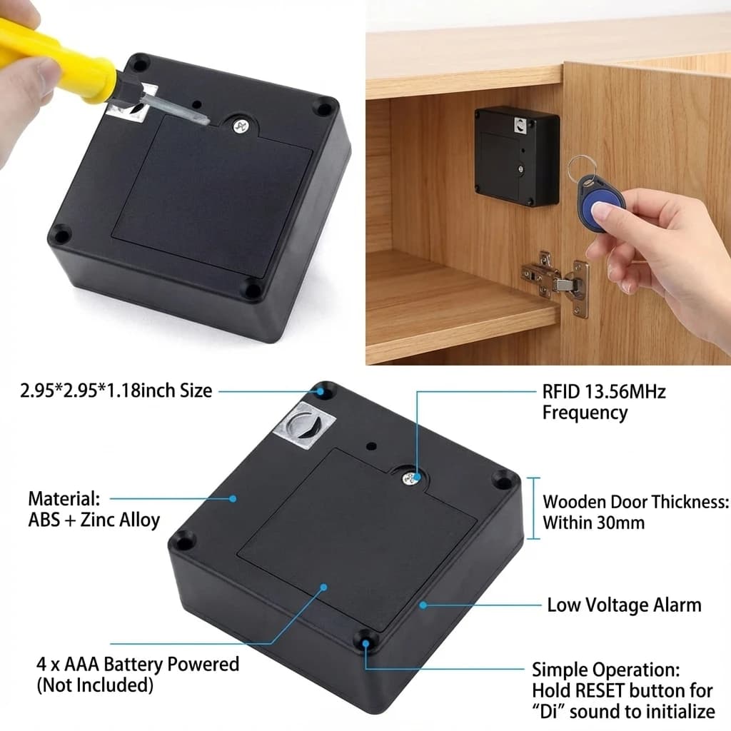 Serratura Intelligente Invisibile per Cassetti, 13.56MHz RFID IC, Serratura Elettronica per Armadietti Senza Chiave, Sensore Facile da Installare per la Sicurezza Domestica