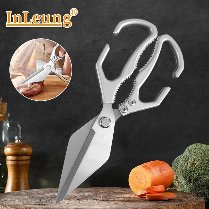 Stainless Steel Kitchen Scissors Chicken Bone Barbecue Scissors Ultra Sharp Utility Scissors for Meat Fish Vegetables Cutter