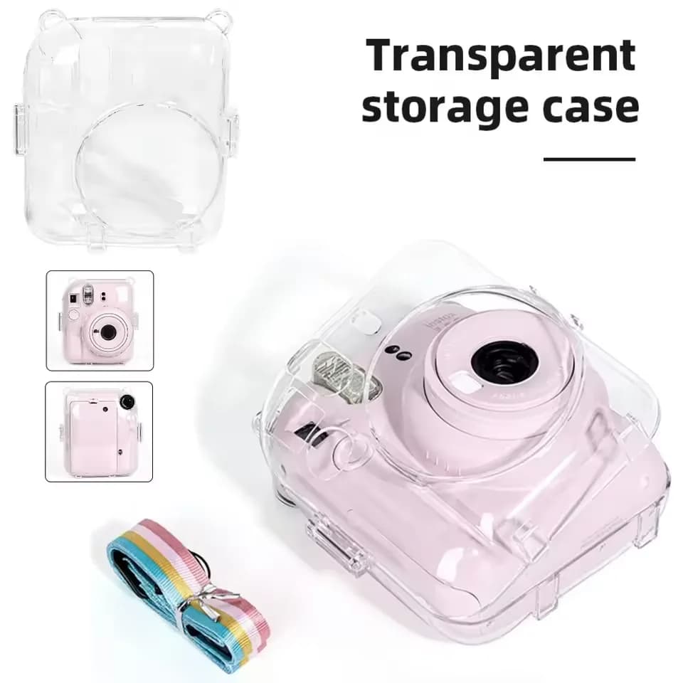 Custodia per Mini Fotocamera con Copertura Trasparente e Tracolla, Borsa per Fotocamera in PC Trasparente per Fujifilm Instax Mini 12
