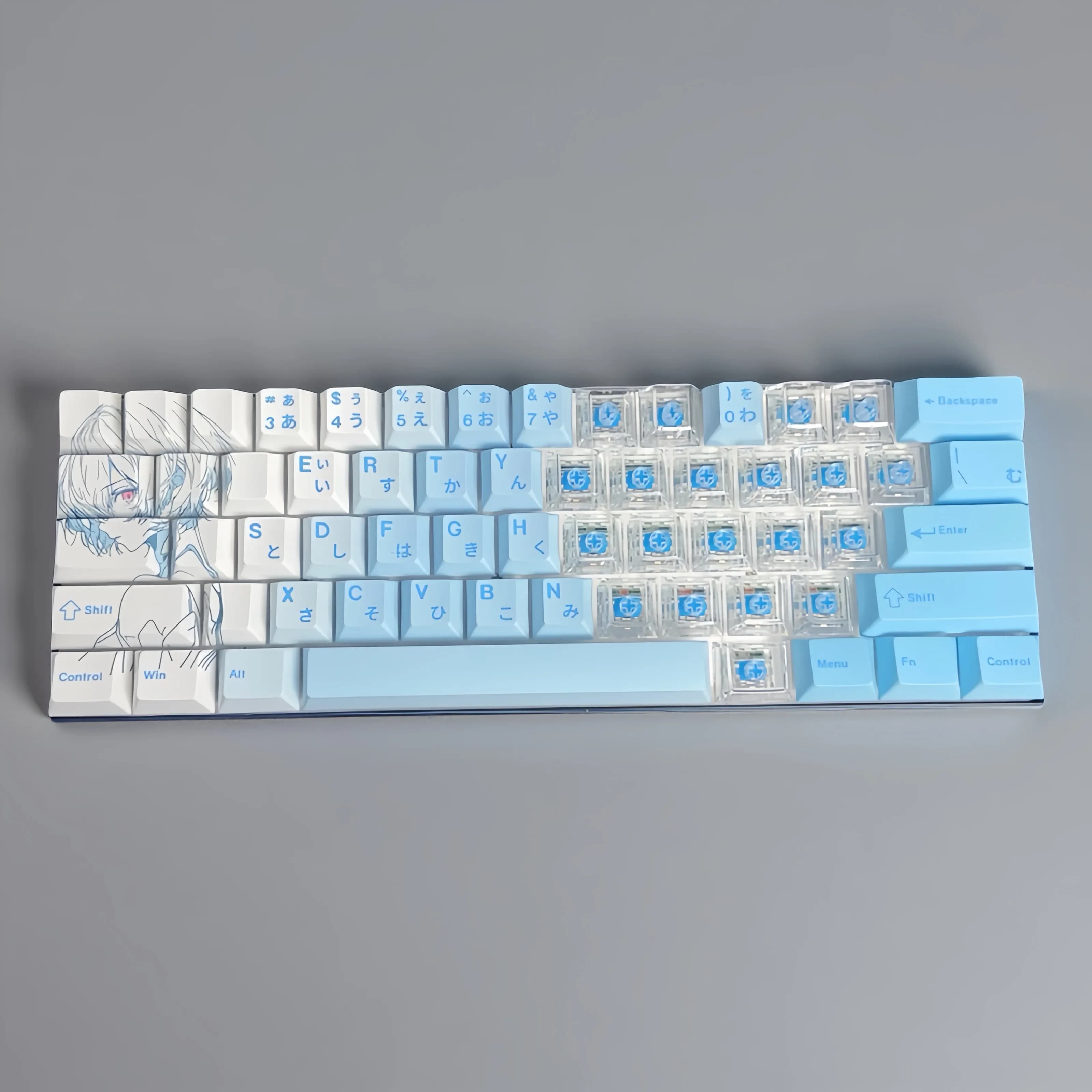 Set di copritasti a tema anime bianco blu Set Cherry Profile PBT PC Copritasti originali personalizzati fatti a mano per accessori per tastiera meccanica