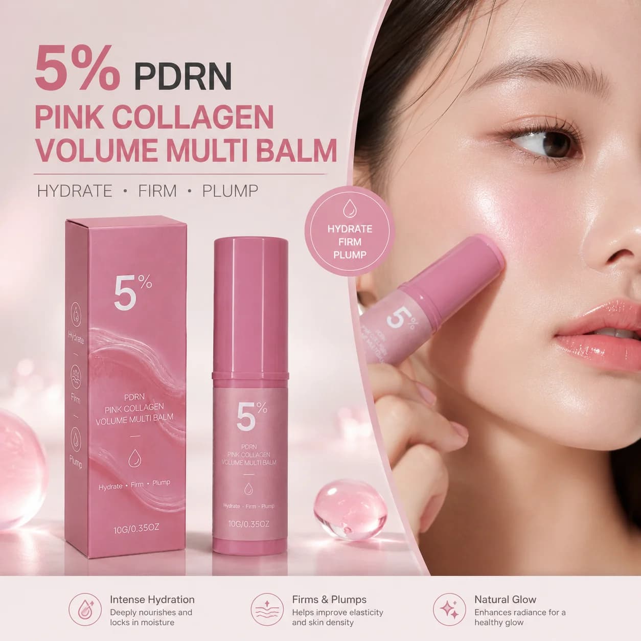 PDRN Pink Collagen Volume Multi Balm Stick Deep Hydration Boosts Skin Elasticity Moisturizer For Face Eye & Lip Fine Line Care