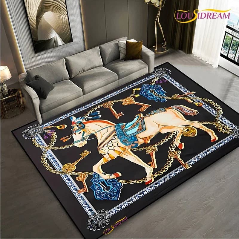 Artistic carpet with horse motif VIKAMA: suitable for living room, sofa, bedroom, yoga mat and home decoration mat