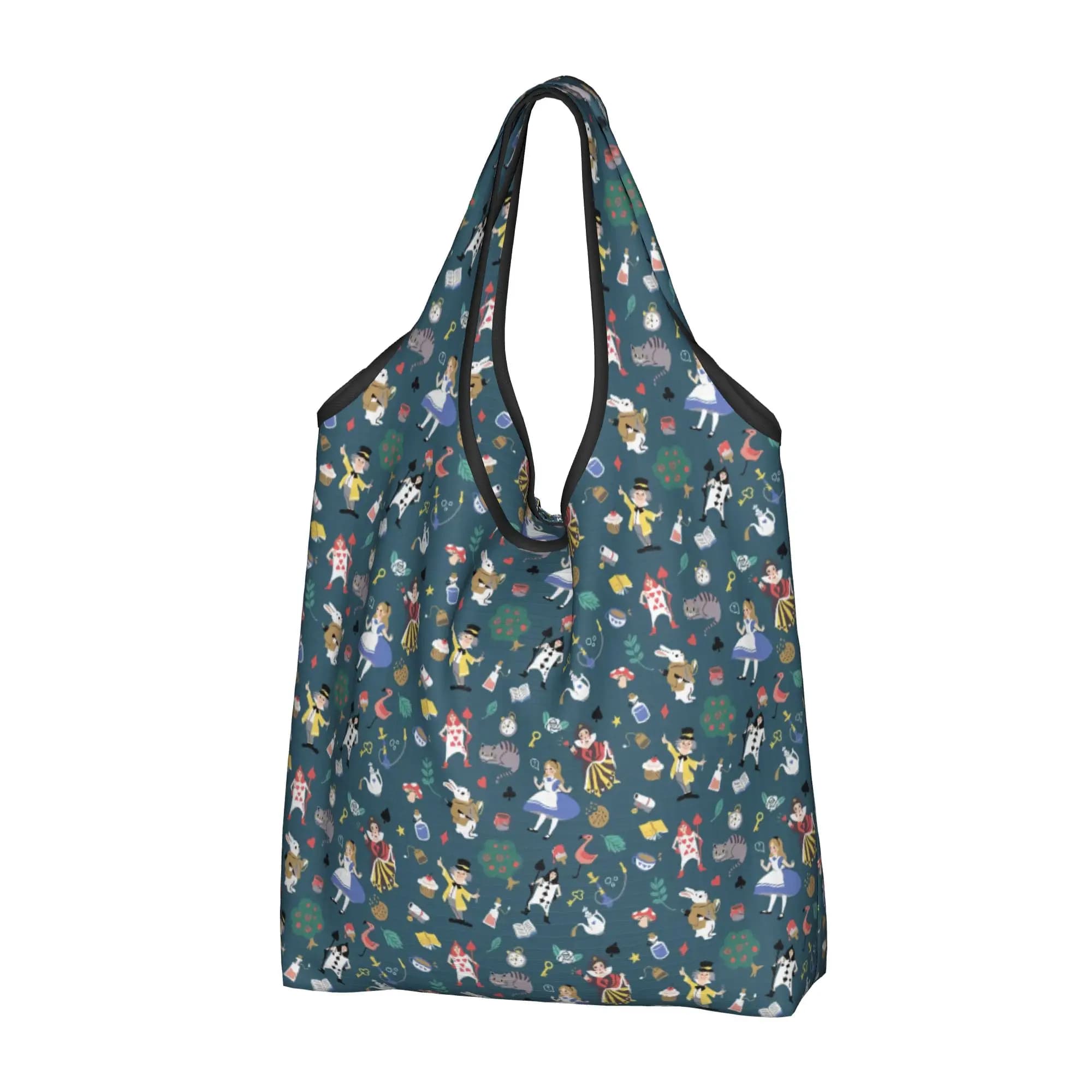 Custom Reusable Wonderland Magical Colorful Night Anime Pattern Shopping Bag Women Tote Bag Portable Grocery Shopper Bags