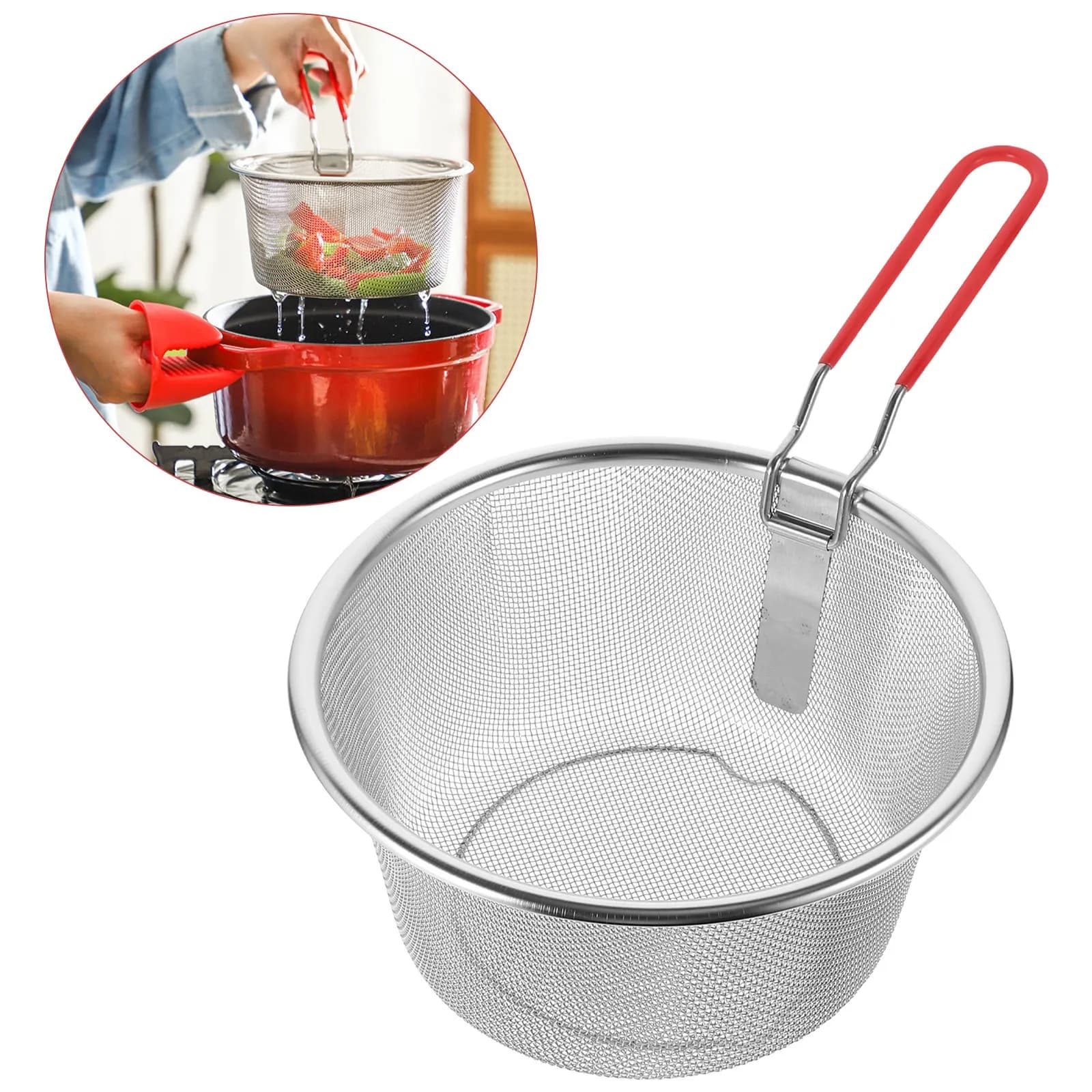 Food Grade Stainless Steel Frying Basket Deep Fryer Basket for Air Fryer French Fries Chicken Fish Balls Hot Pot Stewing Cooking