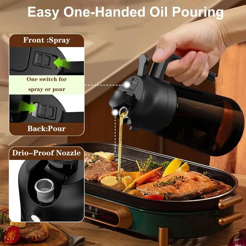 Spruzzatore e Dispenser di Olio in Vetro 2-in-1, Bottiglia Anti-Goccia da 16oz per Cucina, Friggitrice ad Aria, Insalate e Barbecue