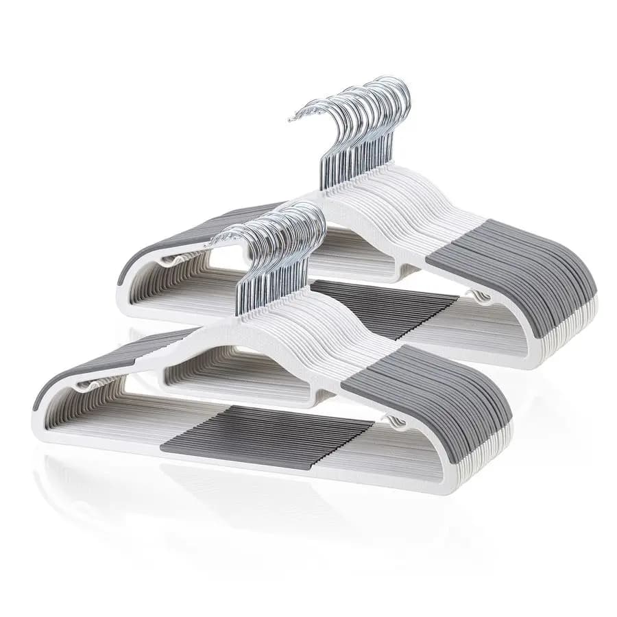 Plastic space-saving hanger, non-slip, 0.2 inch thin, 16.53 inches wide, with 360° silver color swivel hook for shirts