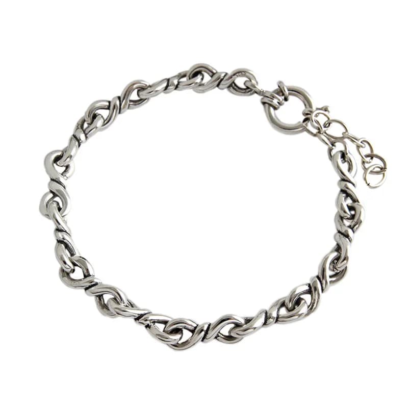 Retro vintage autentico argento sterling 925 fatto a mano collegamento twist braccialetto a catena cubana gioielli con regolazione rock