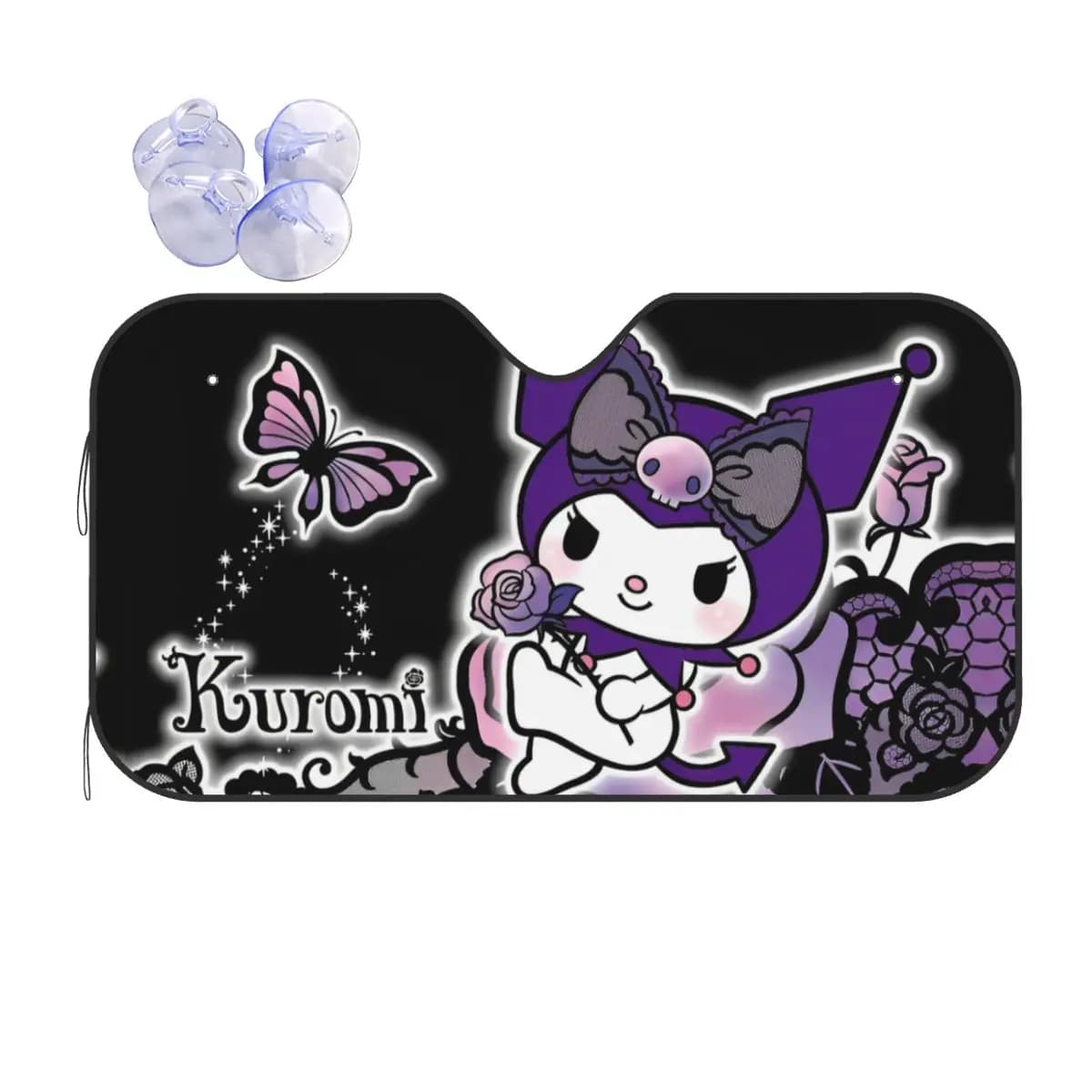 Divertente Kuromi Kawaii Cartoon Fantastico Parabrezza Parasole 76x140 cm Foglio di Alluminio Parasole Visiera Protezione Solare
