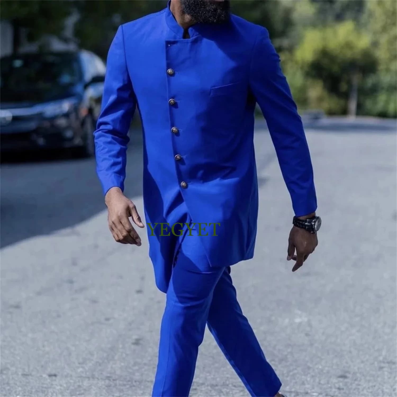 Personalizzato su misura Ufficio Royal Blue Costume Homme Matrimonio Slim fit Smoking Costume Groomsman Prom Party terno masculino Blaz