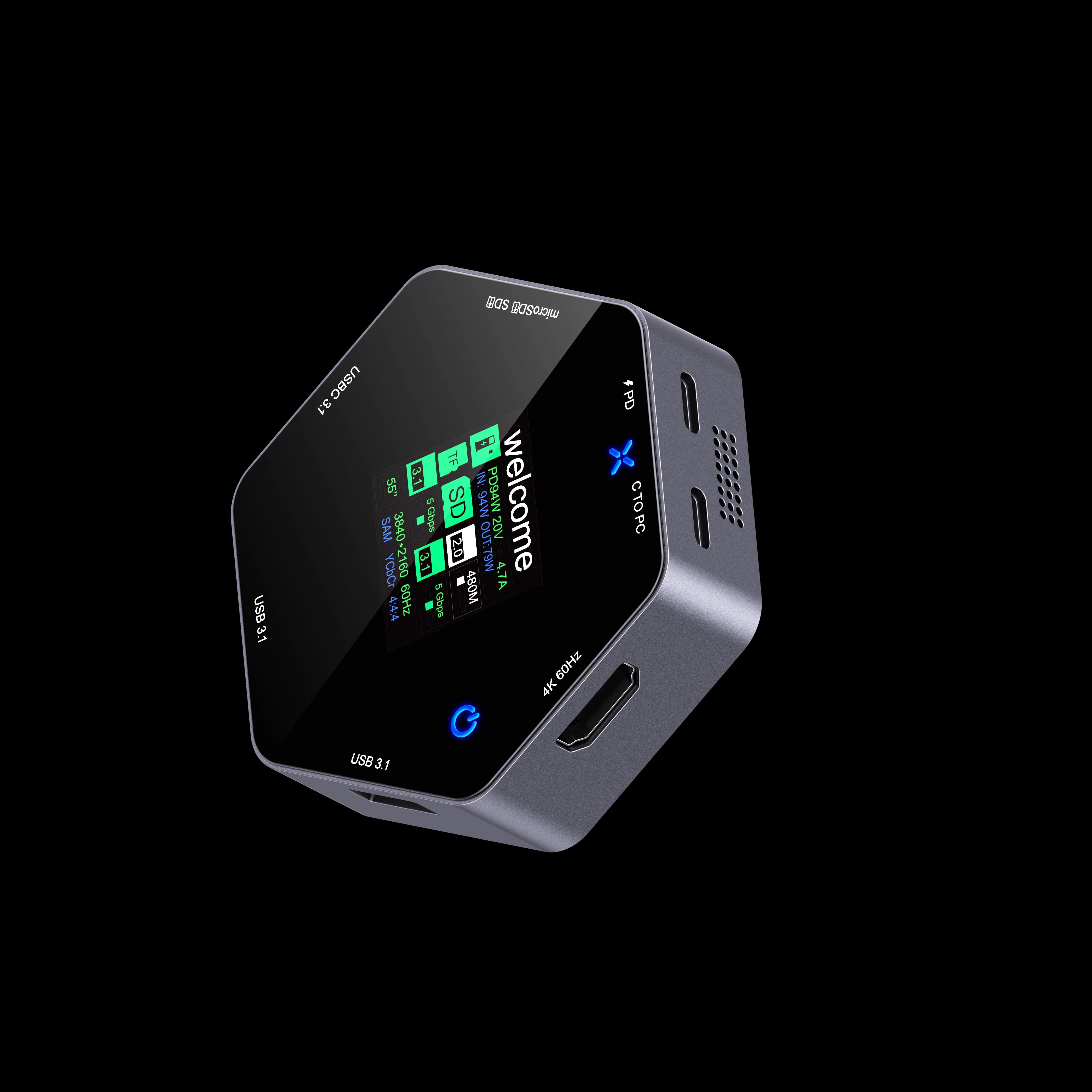 Hub di estensione USB C con display intelligente 8 in 1 Docking station per dati Hub USB per MacBook Air Dell Lenovo Dockingstation in alluminio